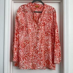 Roberta Roller Rabbit Long Sleeve Floral Blouse Lightweight Pink Coral Casual XL